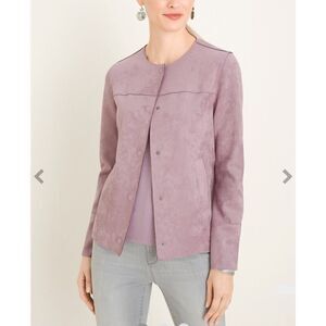 Chico's Faux Scuba Suede Jacket Lavender Button Down W Pocket Soft Size 1 (8/10)
